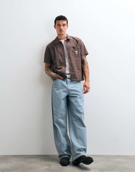 Colt rambler boxy fit pocket logo button up shirt in brown check, 3 of 5