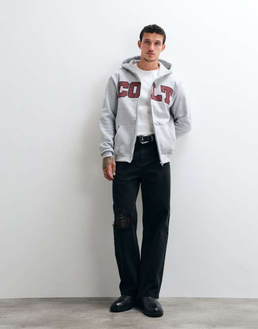 Colt regular fit arc logo zip through hoodie in light grey, 3 of 5
