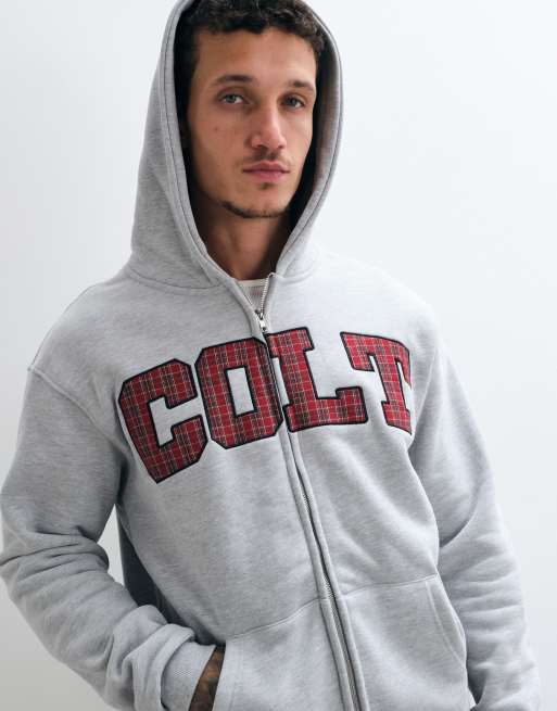 Colt regular fit arc logo zip through hoodie in light grey, 4 of 5