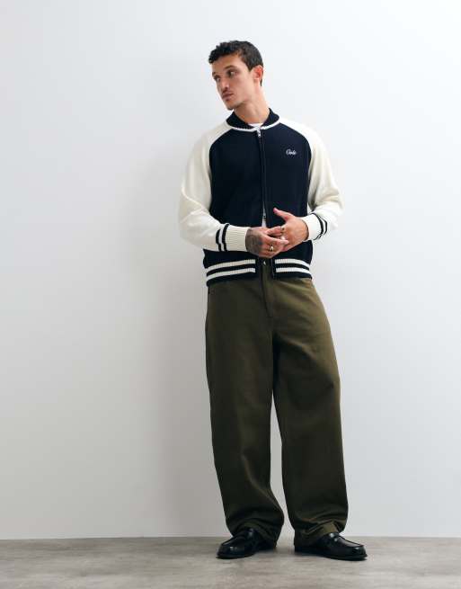 Colt relaxed fit raglan sleeve knitted track jacket in navy & cream, 3 of 5