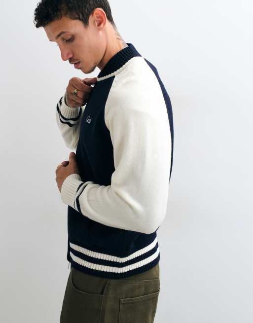 Colt relaxed fit raglan sleeve knitted track jacket in navy & cream, 4 of 5