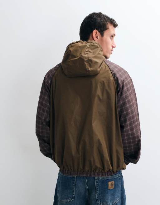 Colt relaxed fit raglan sleeve windbreaker jacket in brown & gingham, 4 of 5