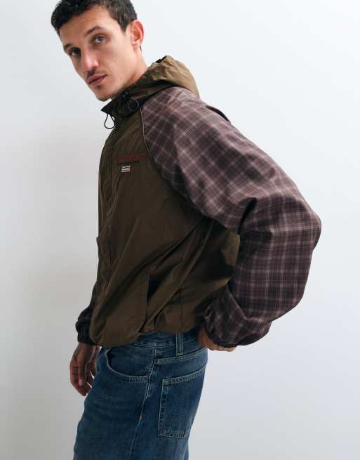Colt relaxed fit raglan sleeve windbreaker jacket in brown & gingham, 5 of 5