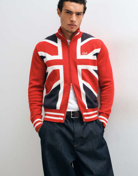 Colt relaxed fit union jack print zip through knitted track jacket in multi - view 1