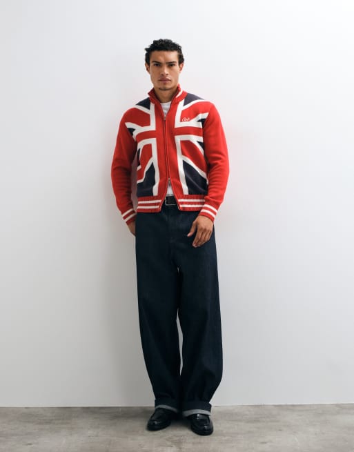 Colt relaxed fit union jack print zip through knitted track jacket in multi, 2 of 9