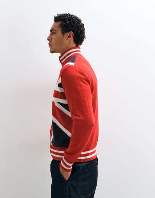 Colt relaxed fit union jack print zip through knitted track jacket in multi, 5 of 9