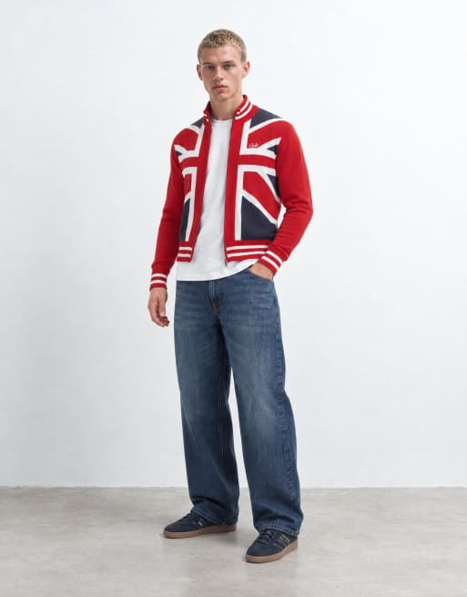 Colt relaxed fit union jack print zip through knitted track jacket in multi, 7 of 9