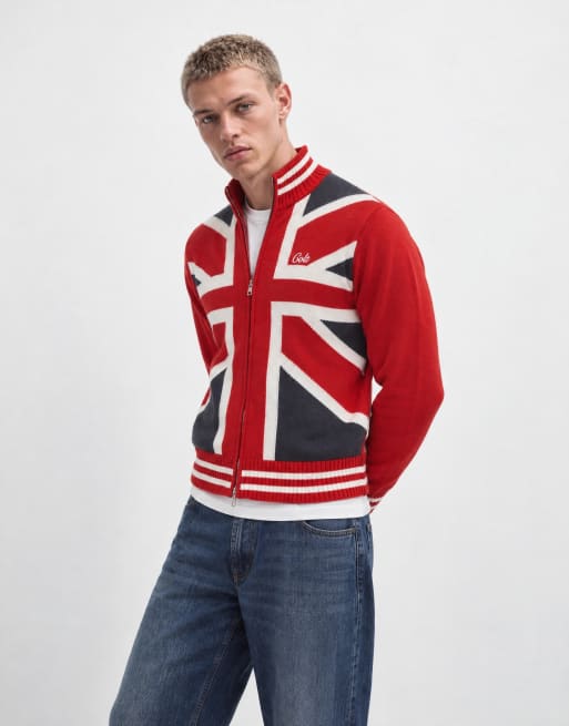 Colt relaxed fit union jack print zip through knitted track jacket in multi, 8 of 9