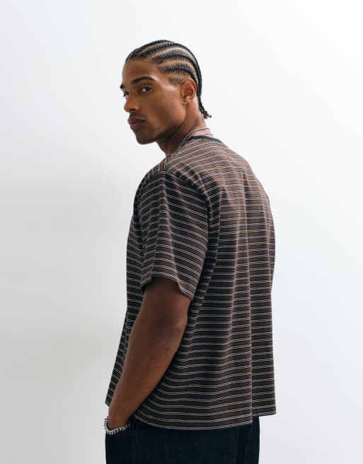 Colt sailor boxy fit logo t-shirt in brown stripe, 3 of 5