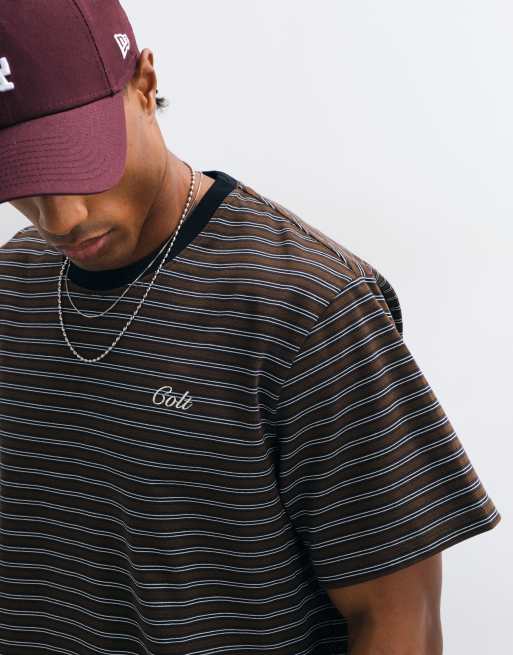 Colt sailor boxy fit logo t-shirt in brown stripe, 4 of 5