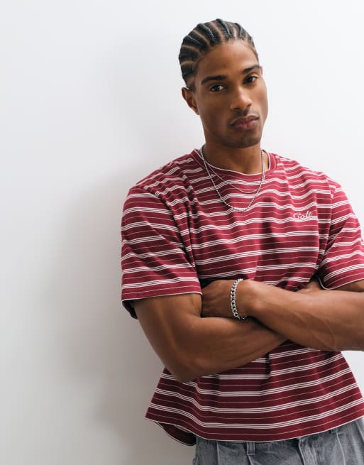 Colt sailor boxy fit logo t-shirt in burgundy stripe, 3 of 5
