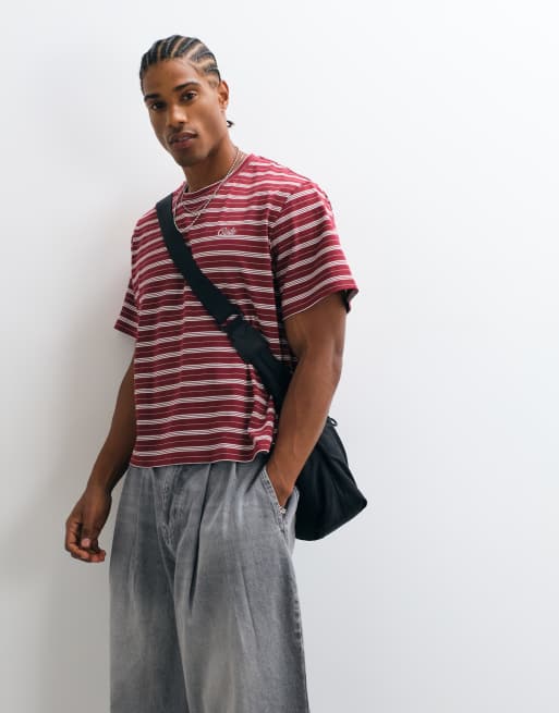 Colt sailor boxy fit logo t-shirt in burgundy stripe, 5 of 5