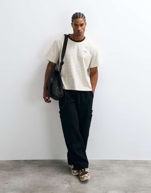 Colt sailor boxy fit logo t-shirt in taupe stripe, 2 of 5