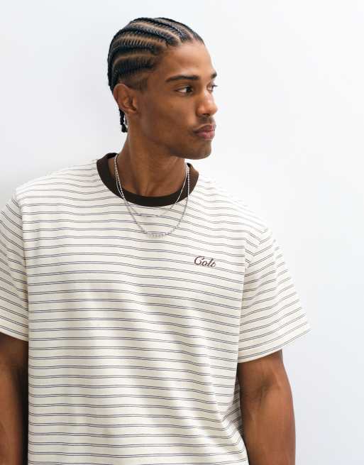 Colt sailor boxy fit logo t-shirt in taupe stripe, 3 of 5