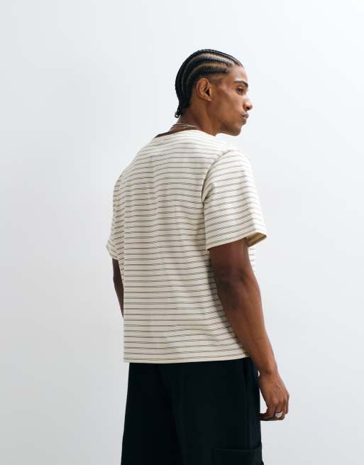 Colt sailor boxy fit logo t-shirt in taupe stripe, 4 of 5