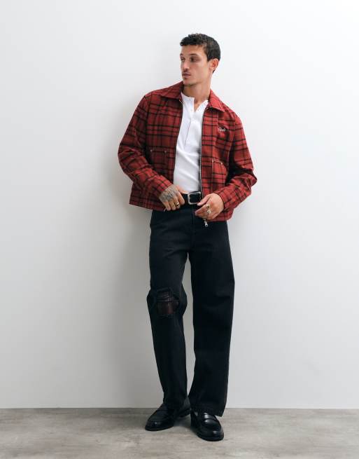 Colt straight leg selvedge denim-jeans med skotskternet patch-detalje i sort vask, 3 af 5