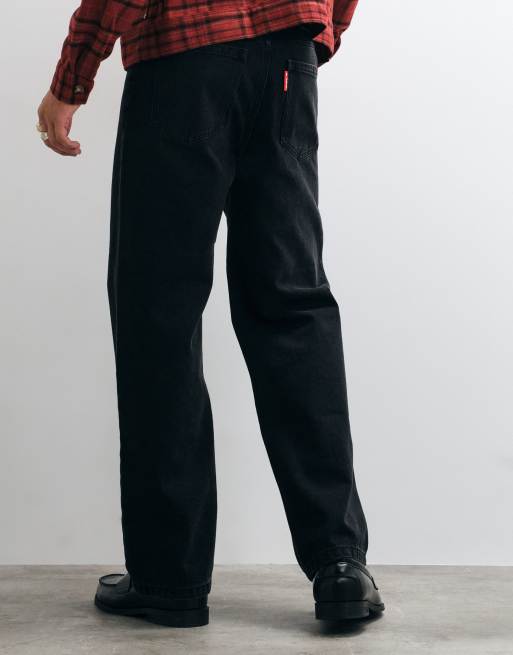 Colt straight leg selvedge denim-jeans med skotskternet patch-detalje i sort vask, 5 af 5