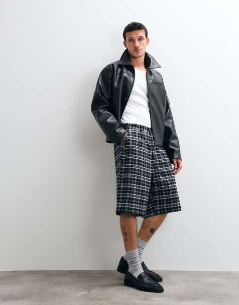 Colt tailored longline shorts in black & white plaid - view 1