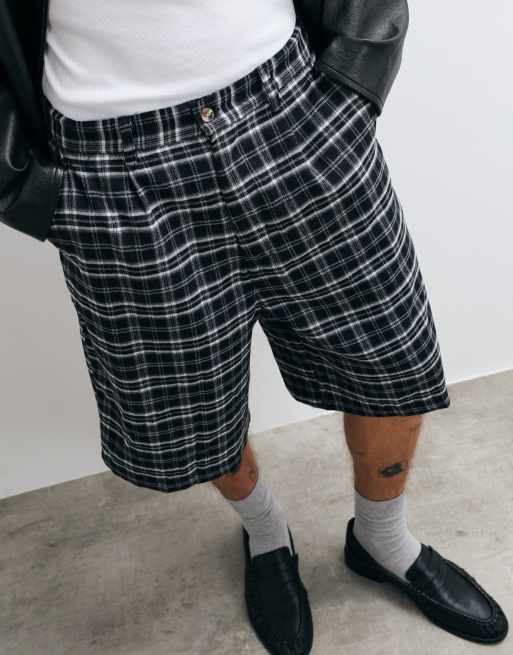 Colt tailored longline shorts in black & white plaid, 2 of 5