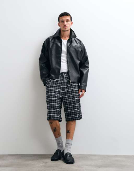 Colt tailored longline shorts in black & white plaid, 3 of 5