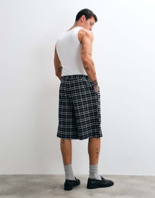 Colt tailored longline shorts in black & white plaid, 5 of 5