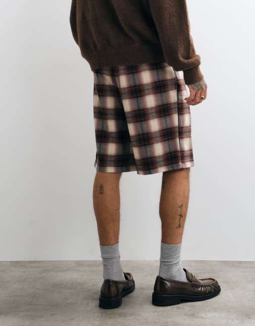 Colt tailored longline shorts in brown & white plaid, 3 of 5
