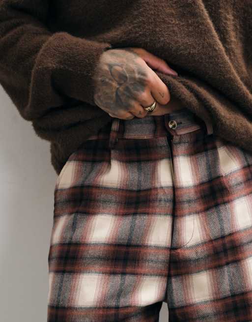 Colt tailored longline shorts in brown & white plaid, 4 of 5