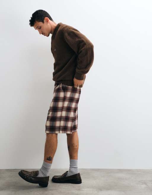 Colt tailored longline shorts in brown & white plaid, 5 of 5