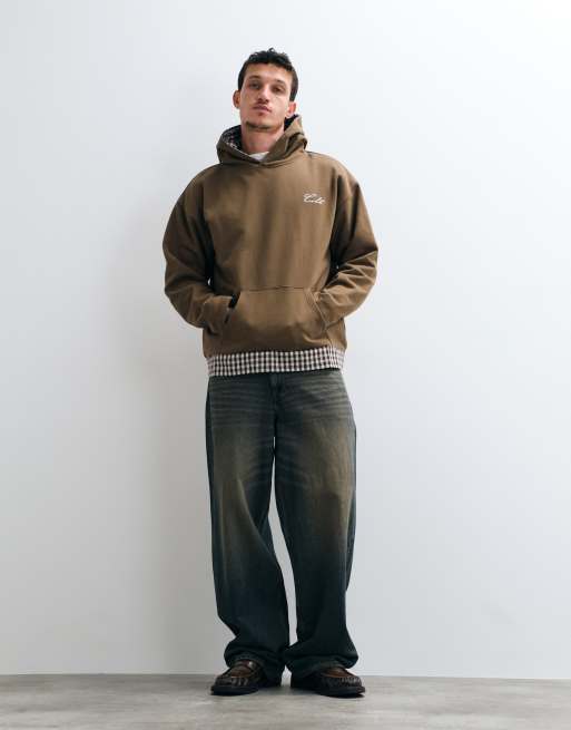Colt twofold oversized reversible pull over hoodie in brown & gingham, 3 of 5