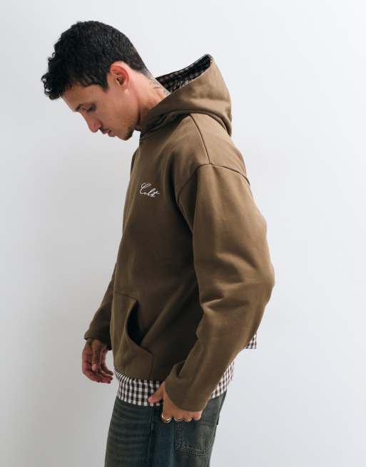 Colt twofold oversized reversible pull over hoodie in brown & gingham, 4 of 5