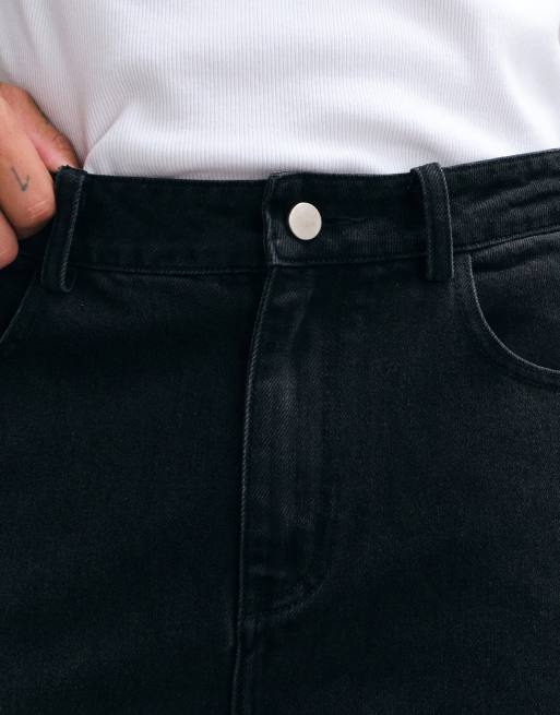 Colt vaqueros rectos selvedge de denim con detalle de parche tartán en lavado negro, 4 de 5