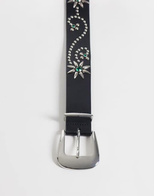 Colt western rhinestone embellished belt in black multi, 2 of 3