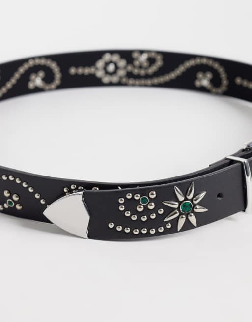 Colt western rhinestone embellished belt in black multi, 3 of 3