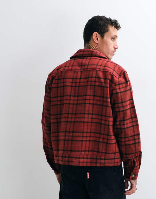 Colt workers wool mix double zip harrington jacket in red check, 5 of 5