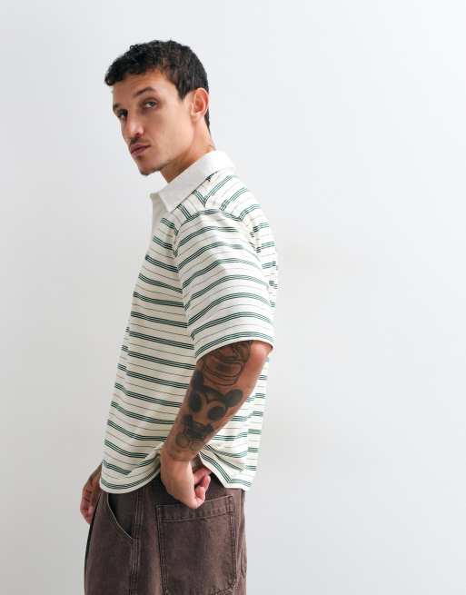 Colt x ASOS exclusive golfers contrast collar stripe polo shirt in neutral & green, 2 of 5