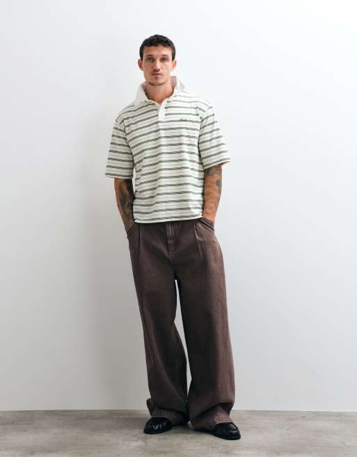 Colt x ASOS exclusive golfers contrast collar stripe polo shirt in neutral & green, 3 of 5