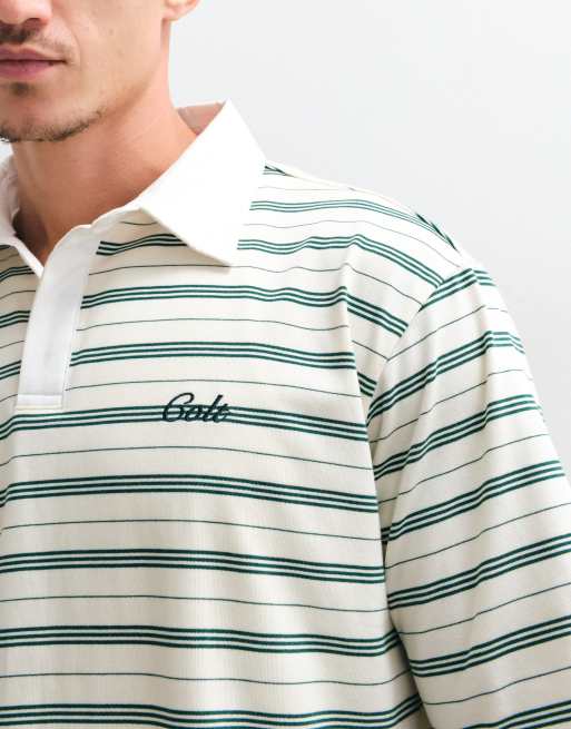 Colt x ASOS exclusive golfers contrast collar stripe polo shirt in neutral & green, 4 of 5