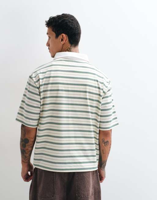 Colt x ASOS exclusive golfers contrast collar stripe polo shirt in neutral & green, 5 of 5