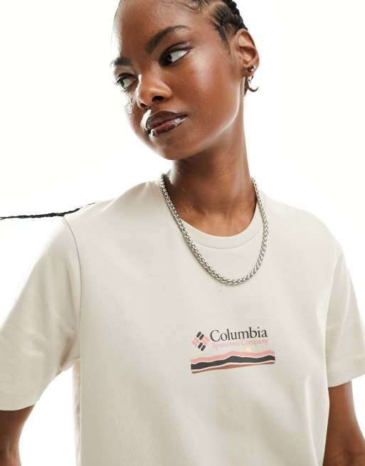 Columbia – Alpine Way – Ljusbeige t-shirt med tryck baktill, 4 av 4