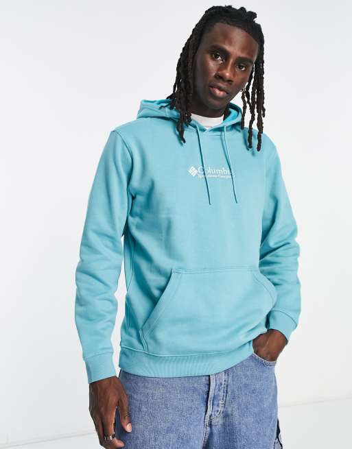 Columbia Asherton back print hoodie in blue Exclusive at ASOS | ASOS