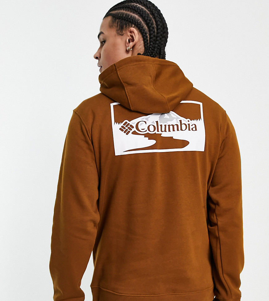 Columbia Asherton back print hoodie in brown Exclusive at ASOS