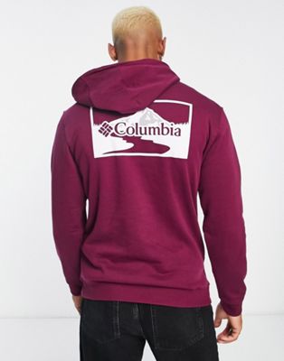Columbia Asherton back print hoodie in burgundy Exclusive at ASOS