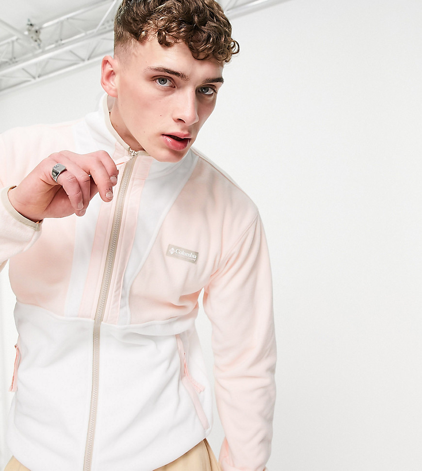 Columbia Back Bowl Lightweight fleece in pink/white Exclusive at ASOS