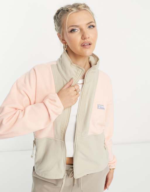 Columbia back bowl panel zip fleece in peach and beige