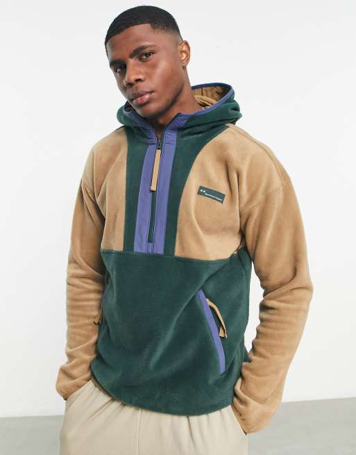 Columbia Backbowl 1 2 zip sherpa hoodie in brown and green Exclusive at ASOS