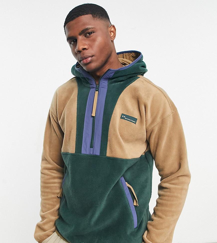 Columbia Backbowl 1/2 zip sherpa hoodie in brown and green Exclusive to ASOS