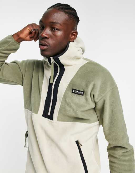 Columbia Backbowl 1 2 zip sherpa hoodie in stone and green Exclusive at ASOS