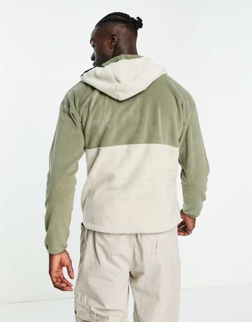 Columbia Backbowl 1/2 Zip Sherpa Hoodie in Stone and Green Exclusive at ASOS-Neutral