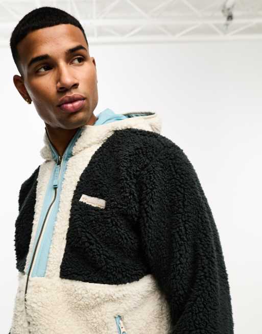 Columbia Backbowl sherpa hooded fleece in white and black