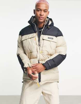 Columbia Ballistic Ridge Oversized Puffer jacket in stone and black-Neutral